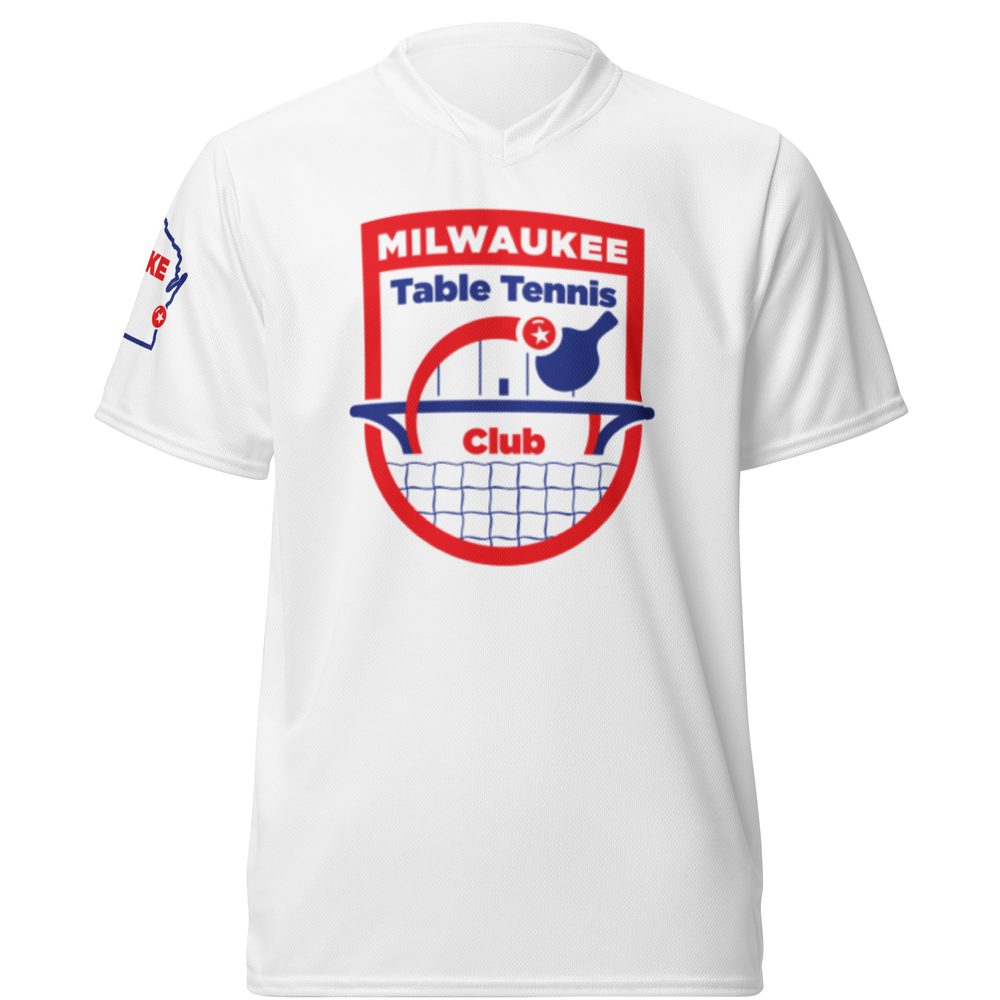 Front of the new white Milwaukee Table Tennis Club jersey