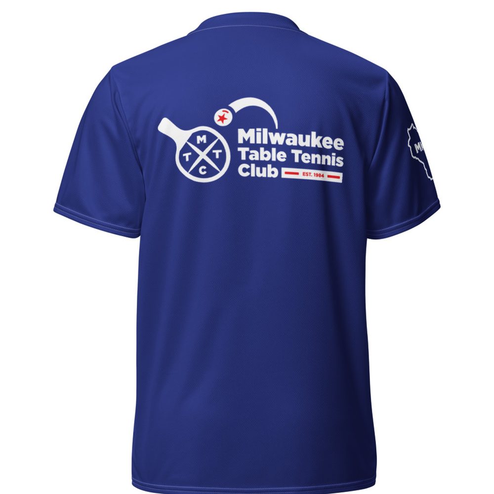 Back of the jersey: Milwaukee Table Tennis Club logo across the shoulders