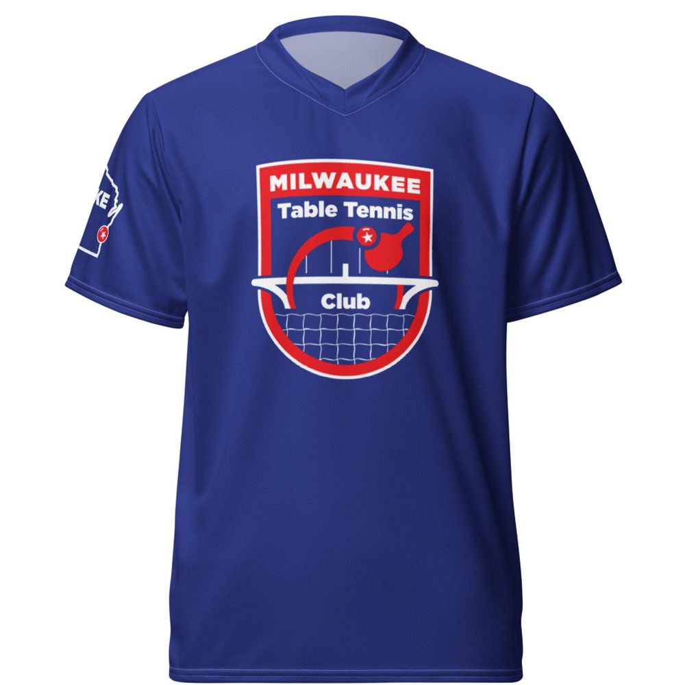 Front of the new blue Milwaukee Table Tennis Club jersey